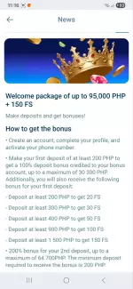 1xBet welcome package of up to 95,000 PHP plus 150 free spins