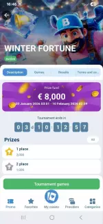 1xBet Winter Fortune tournament page with prize fund and top prizes